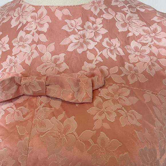 Vintage Dress 60s Pink Floral Brocade Maxi Long Formal Bow Size Small - Picture 5 of 9